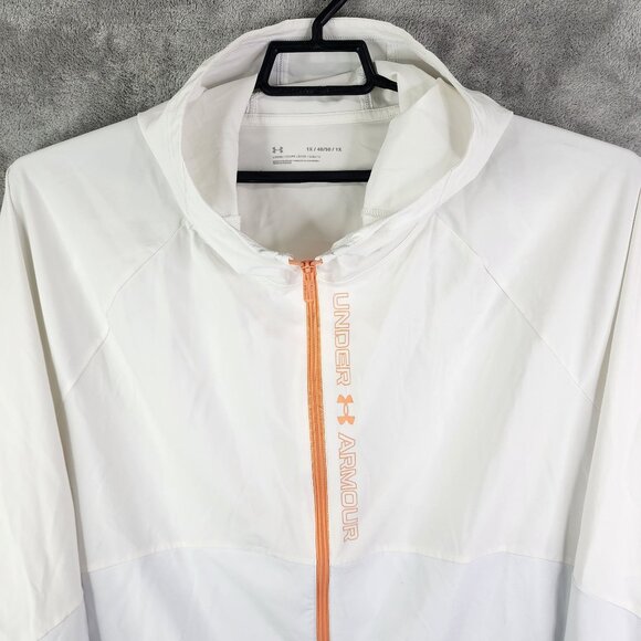 Womens White Under Armour Hooded Jacket Windbreaker Loose Fit Full Zip Size 1X - Picture 4 of 11